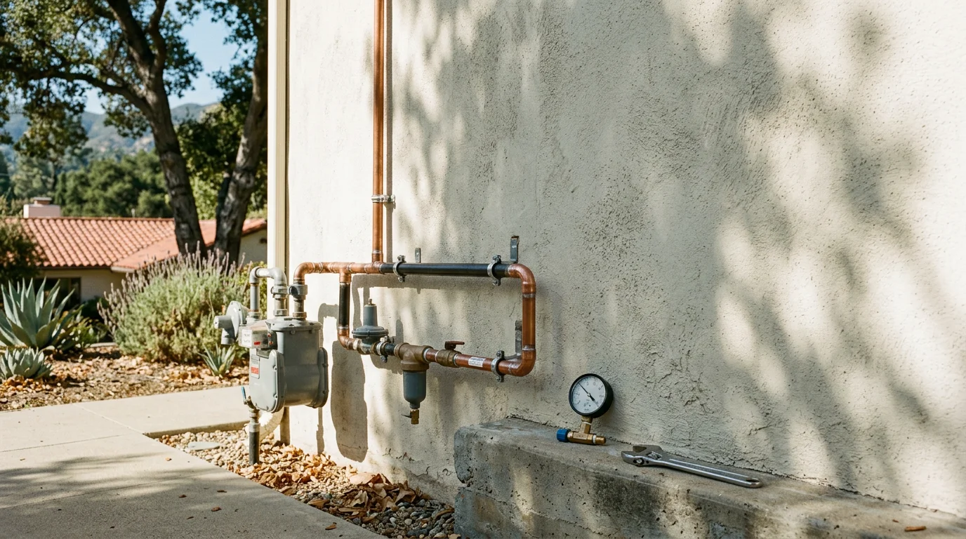 Technician checking a gas line connection for leaks